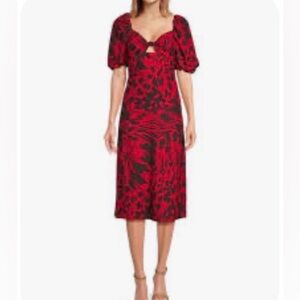 Every Women’s size XL Puff Sleeve Midi Dress red & black festive linen boho